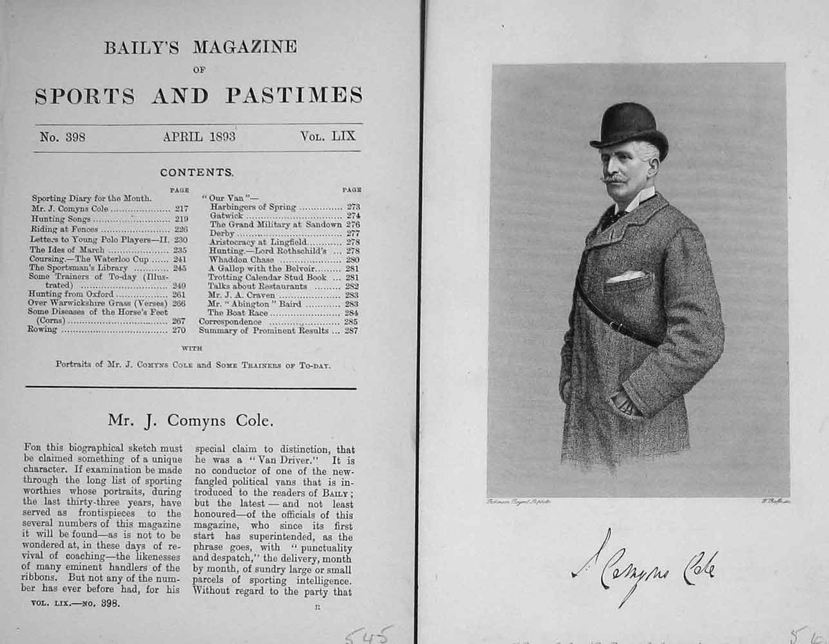 Original Old Antique Print Portrait 1893 Mr J. Comyns Cole Baily'S Victorian