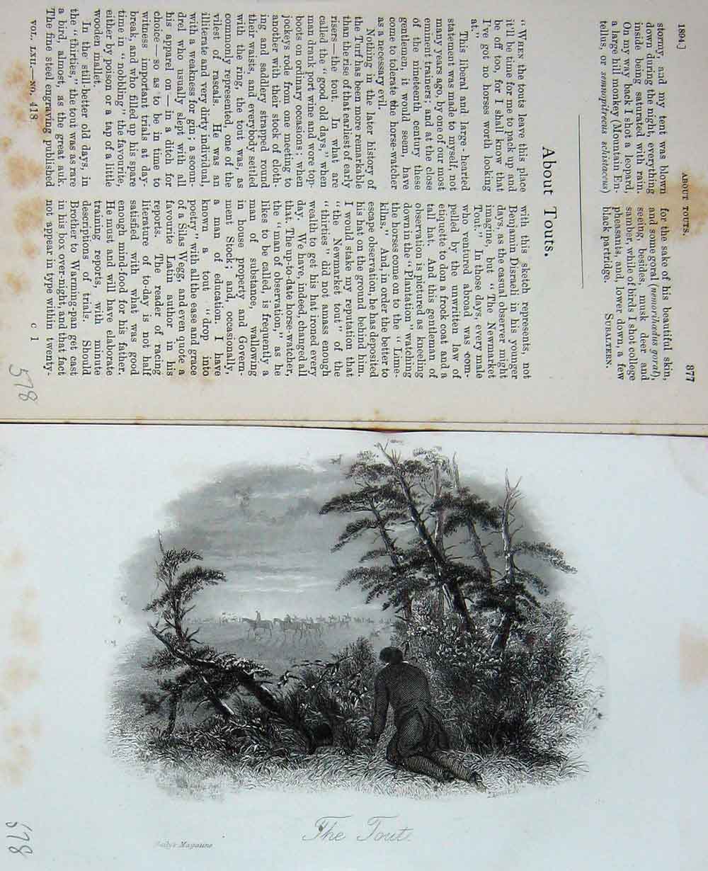 Old Antique Print Country Scene Hunting Tout 1894 Baily'S Magazine Sport 19th