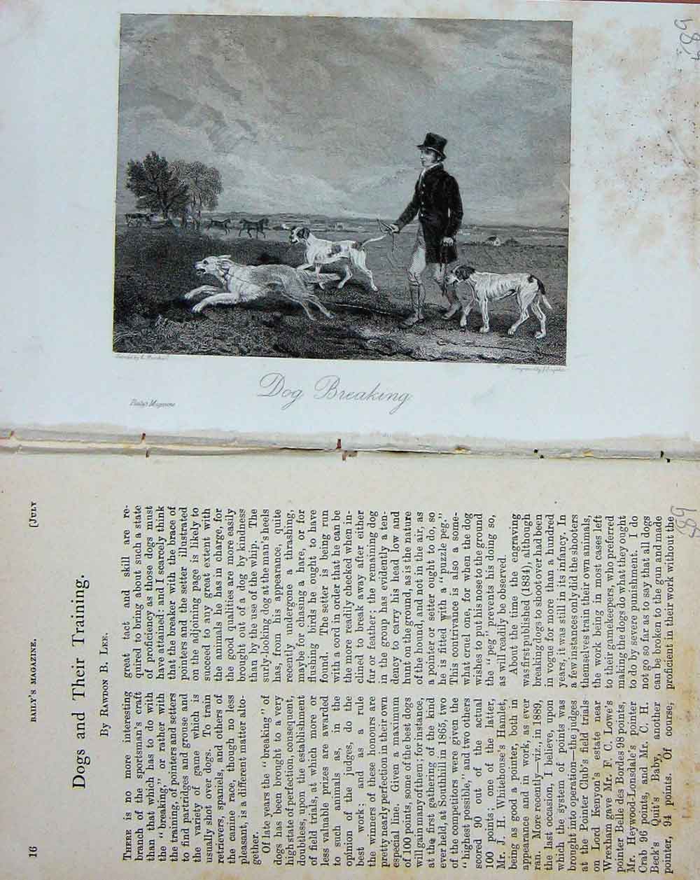 Original Old Antique Print Country Hunting Hounds Dog 1894 Sport Man Baily'S