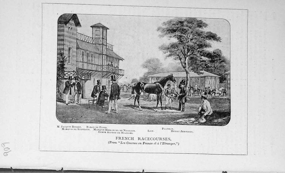 Old Antique Print French Horse Racecourses Lion Henry Jennings Finot 1894 19th