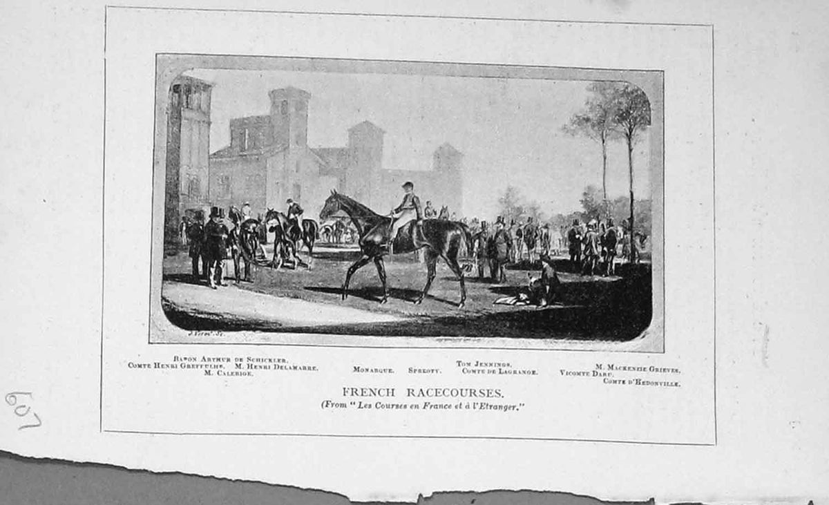 Original Old Antique Print French Racecourses 1894 Horse Spreoty Monarque 19th