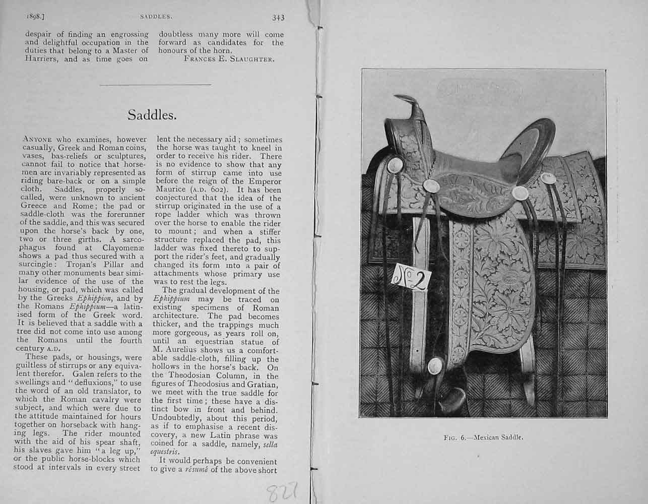 Old Antique Print Saddles 1898 Hunting Flat Seat Mexican Horses Baily'S 19th