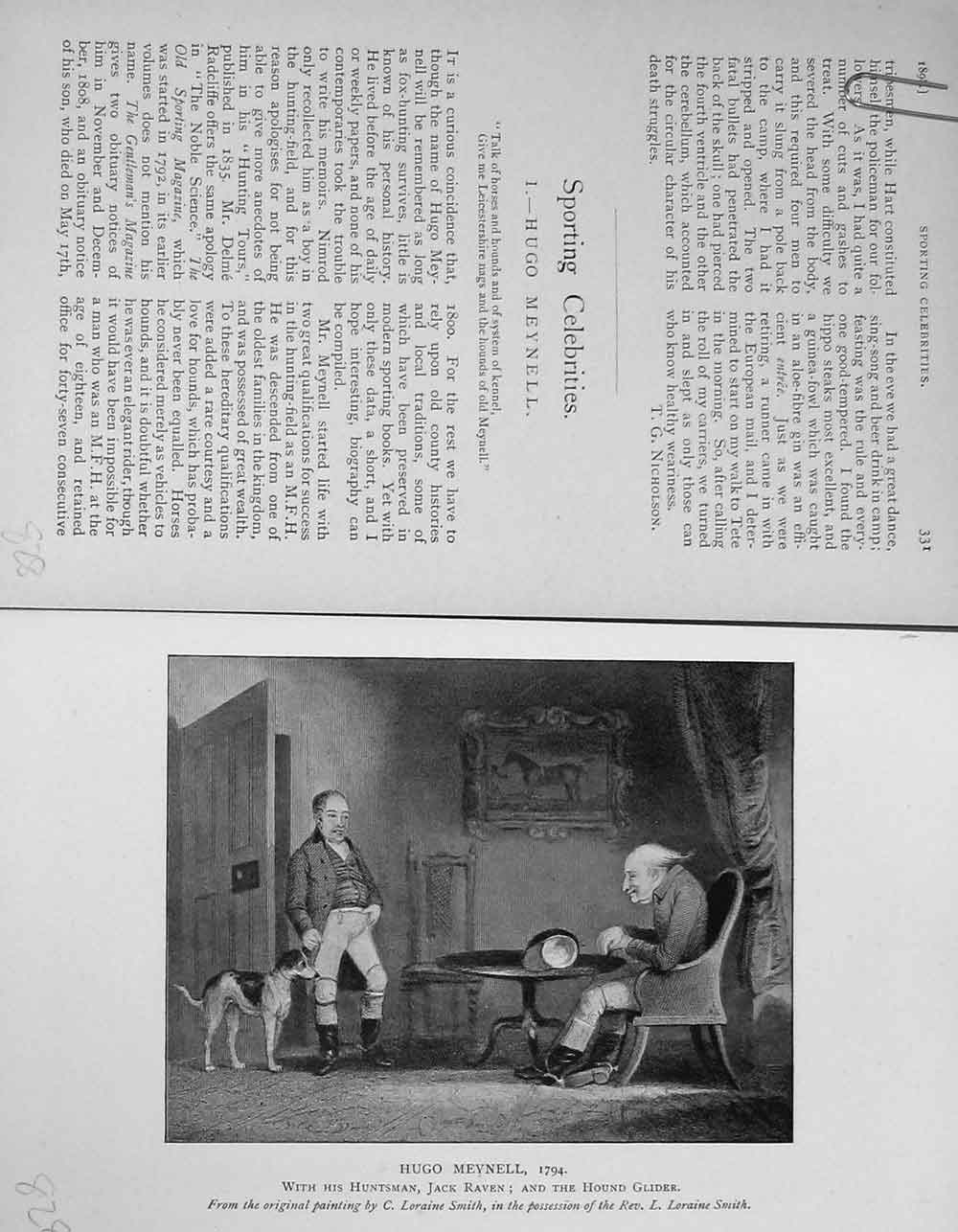 Original Old Antique Print Portrait 1898 Hugh Meynell Huntsman Jack Raven 19th