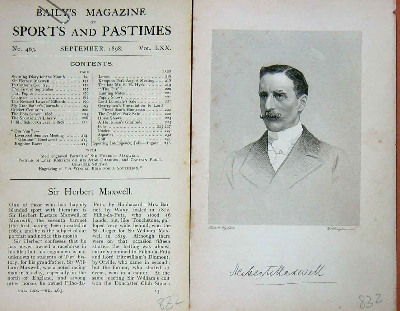 Original Old Antique Print Portrait 1898 Sir Herbert Maxwell Sportsman 19th