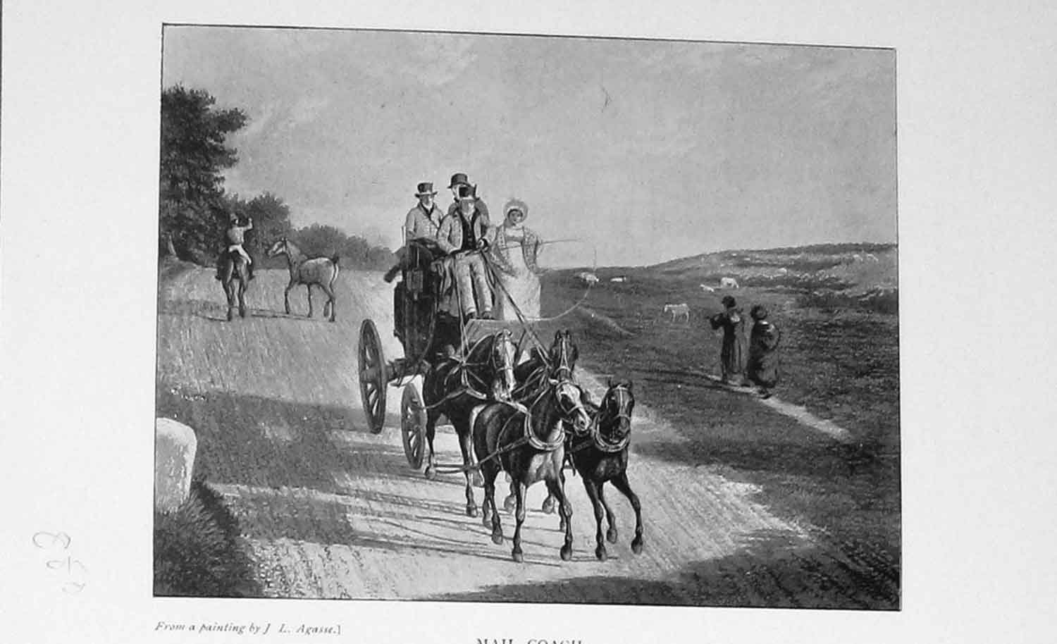 Original Old Antique Print Baily'S Magazine Mail Coach Horses Transport 1898