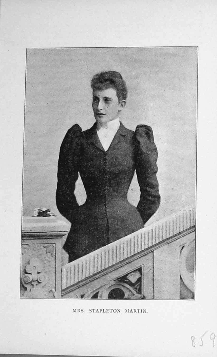 Original Old Antique Print Portrait 1898 Mrs Stapleton Martin Photograph 19th