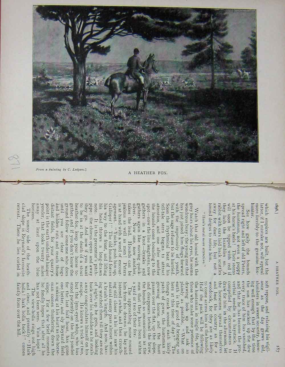 Old Antique Print Heather Fox Hunting Man Horse Hounds Sport Baily'S 1898 19th