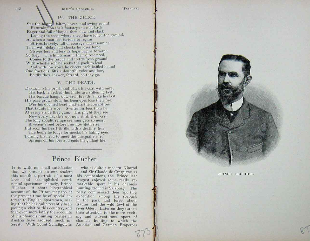 Original Old Antique Print Portrait 1898 Prince Blucher Sportsman Baily'S 19th