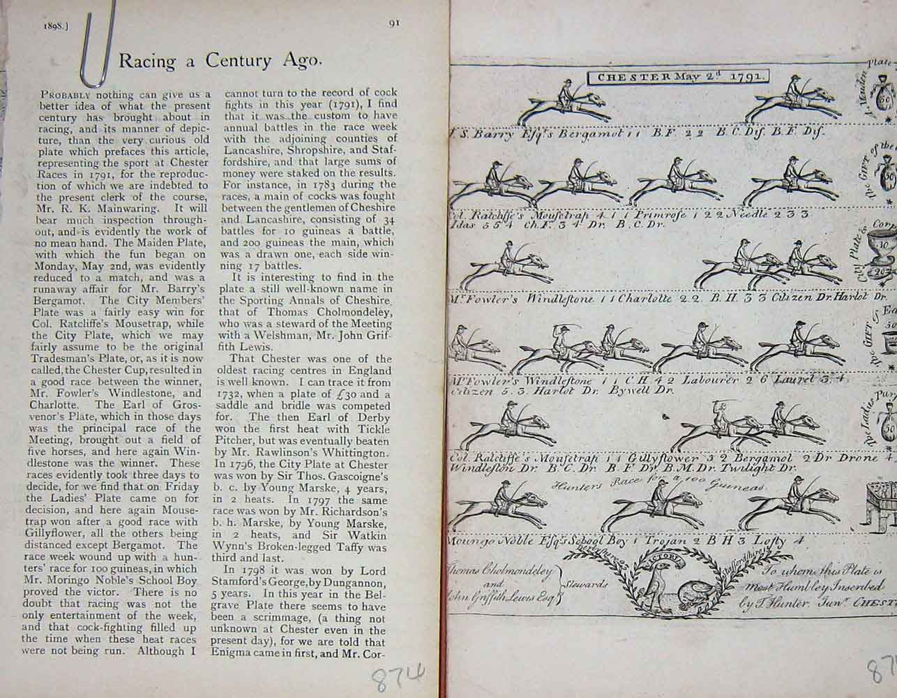 Old Antique Print Chester Horse Racing Barry Fowler Trojan Baily'S 1898 19th