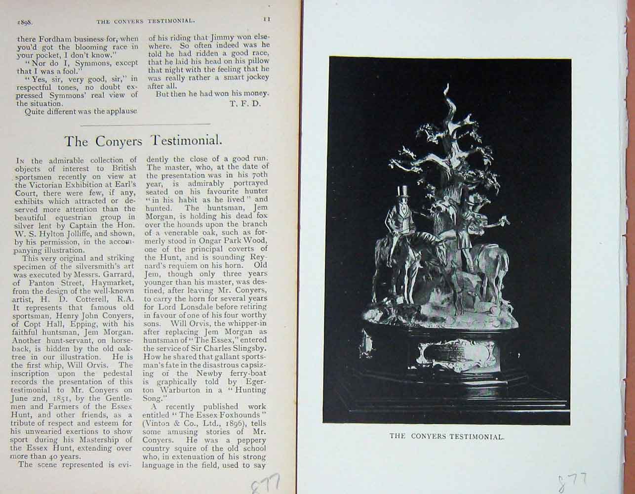 Old Antique Print Conyers Testimonial Trophy Sport Baily'S Magazine 1898 19th