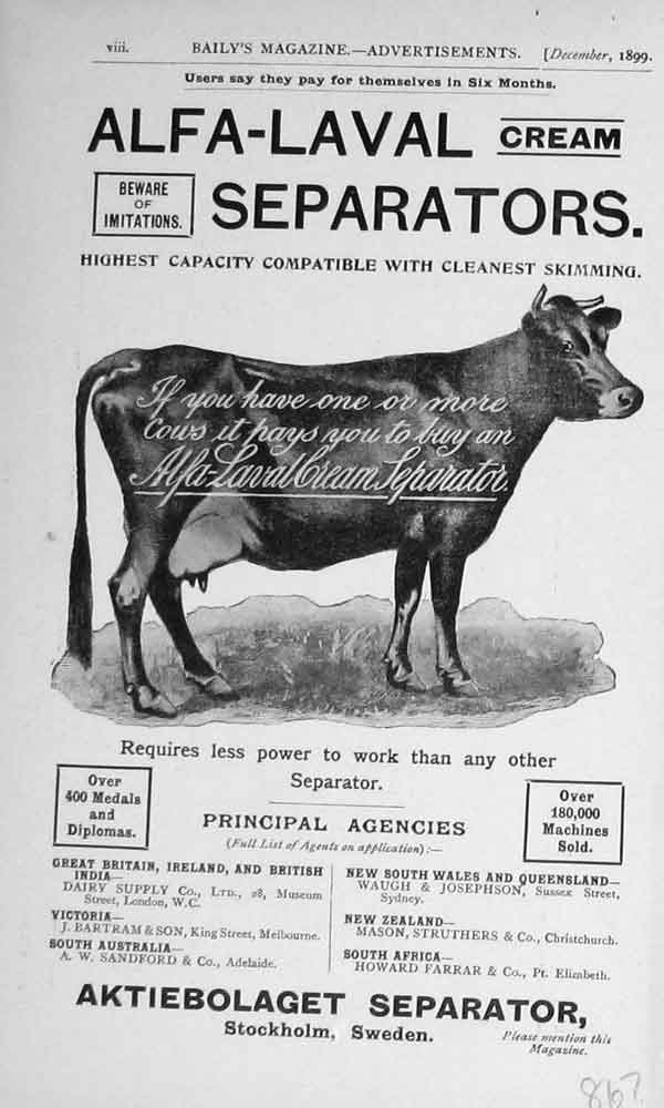 Old Antique Print 1899 Advertisement Alfa-Laval Separators Aktiebolaget 19th