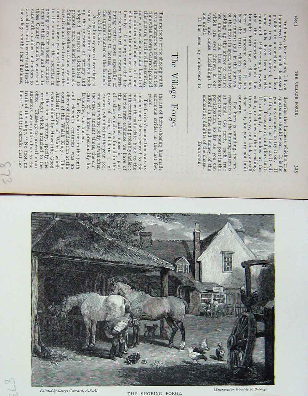 Original Old Antique Print 1899 Scene Horse Shoeing Forge Chickens Baily'S 19th