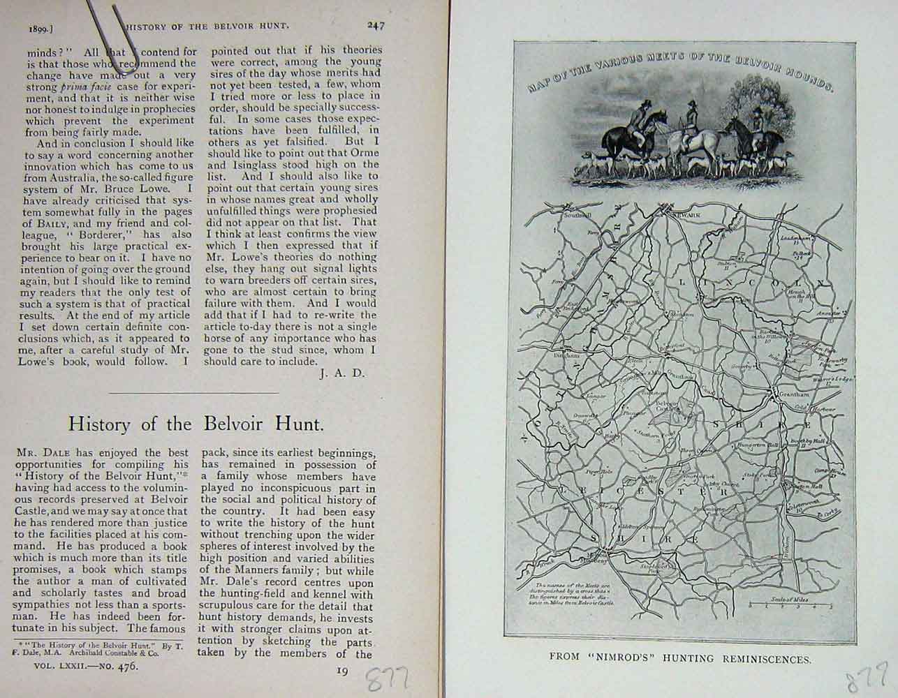 Original Old Antique Print 1899 Map Meets Belvoir Hounds Hunting Leicestershire