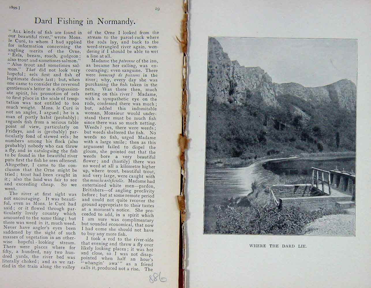 Original Old Antique Print 1899 Photograph Dard Fishing Normandy France 19th
