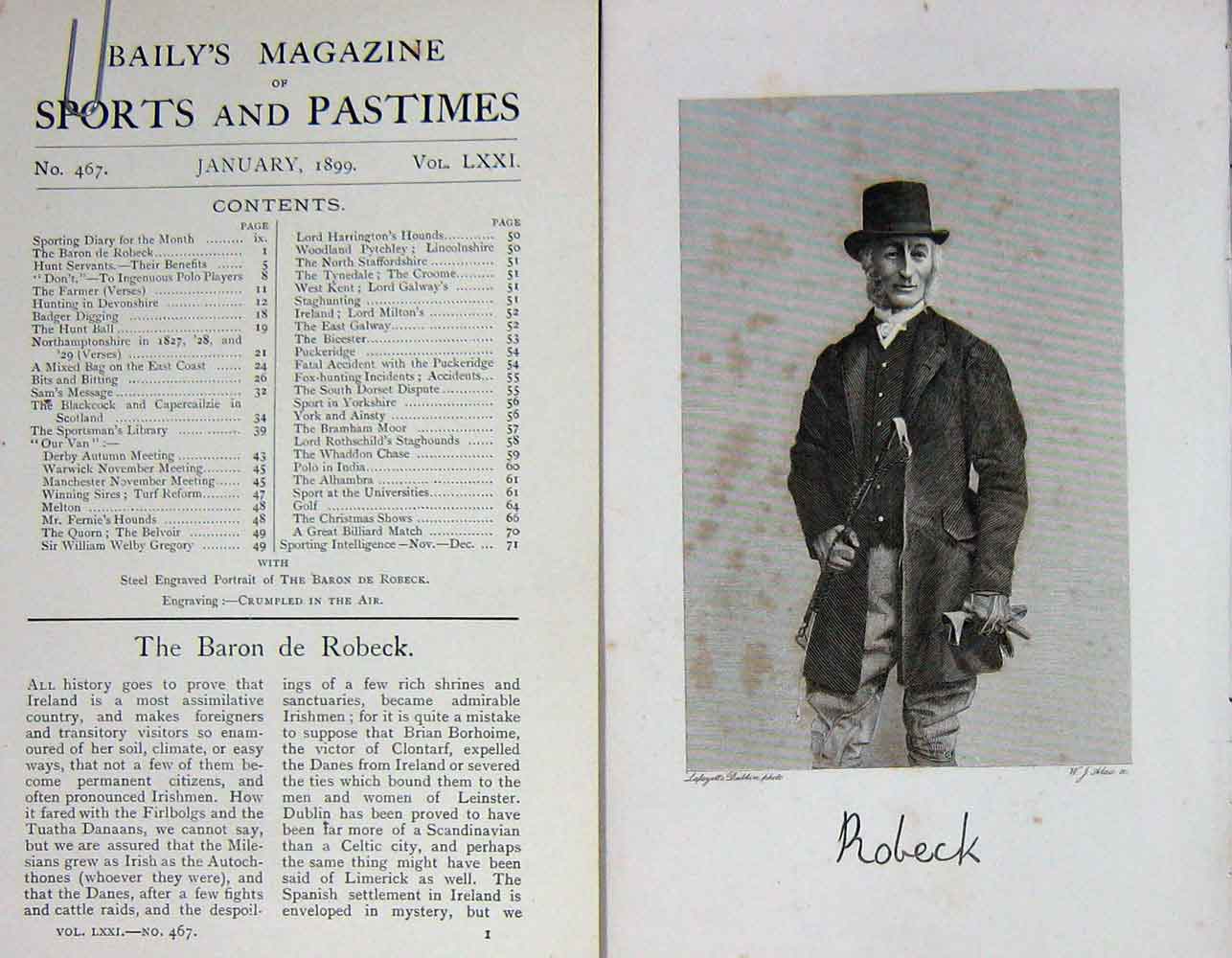 Original Old Antique Print 1899 Portrait Baron De Robeck Sportsman Victorian