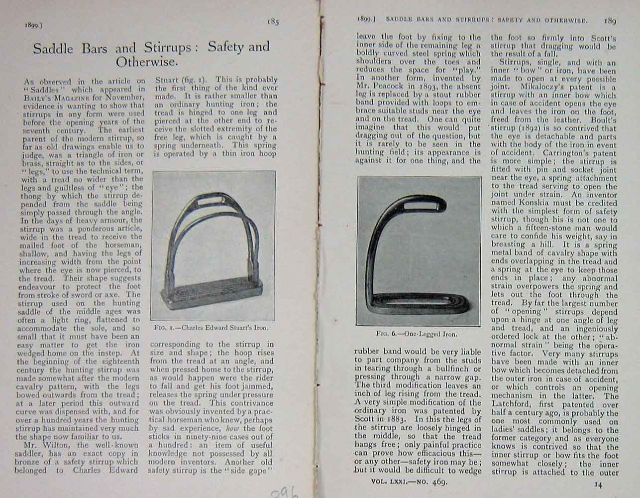 Original Old Antique Print 1899 Saddle Bars Stirrups Horses Tack Christy Edward