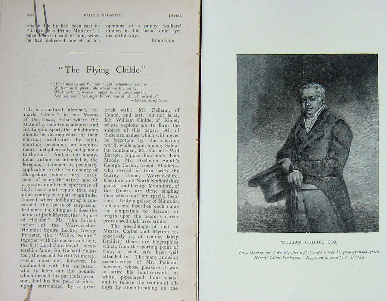 Original Old Antique Print 1899 Portrait William Childe Bewdley Bridge 19th