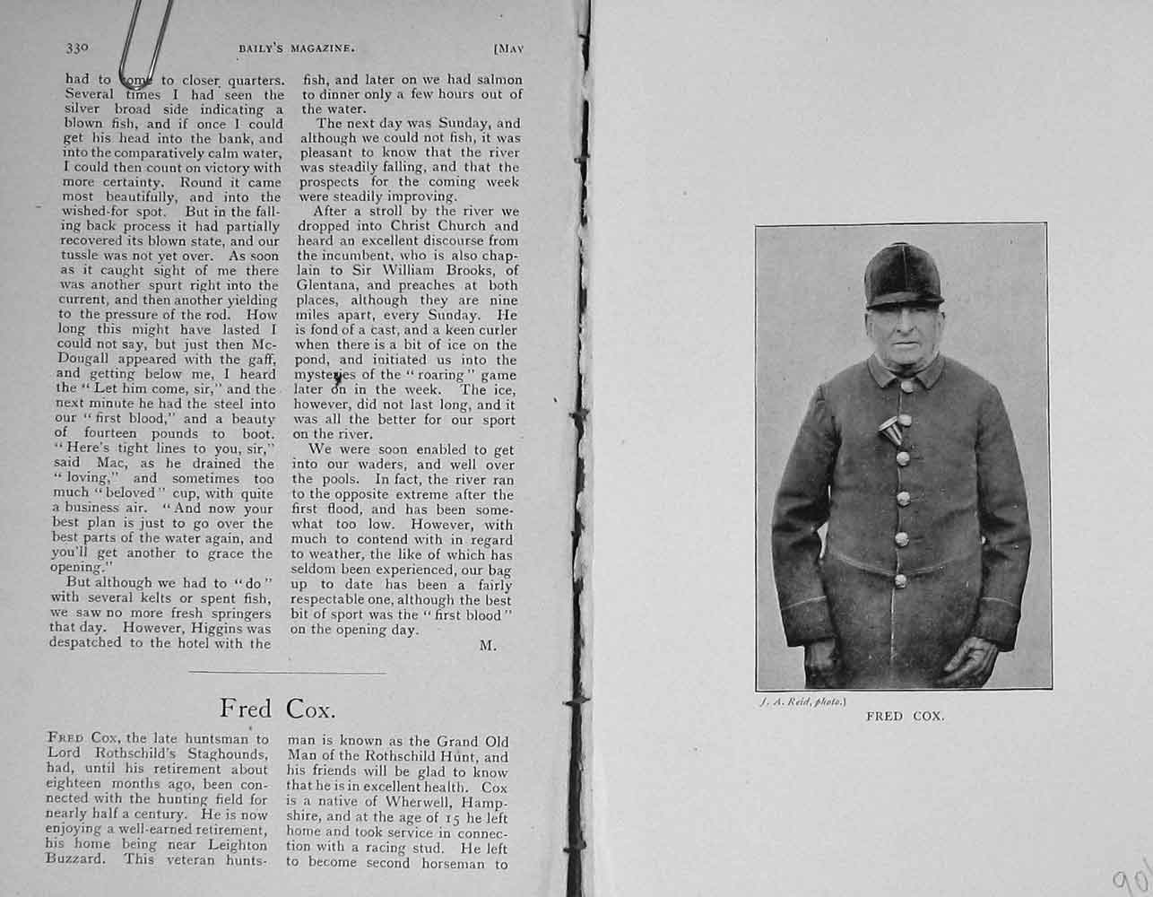 Original Old Antique Print 1899 Portrait Fred Cox Huntsman Rothschild Victorian
