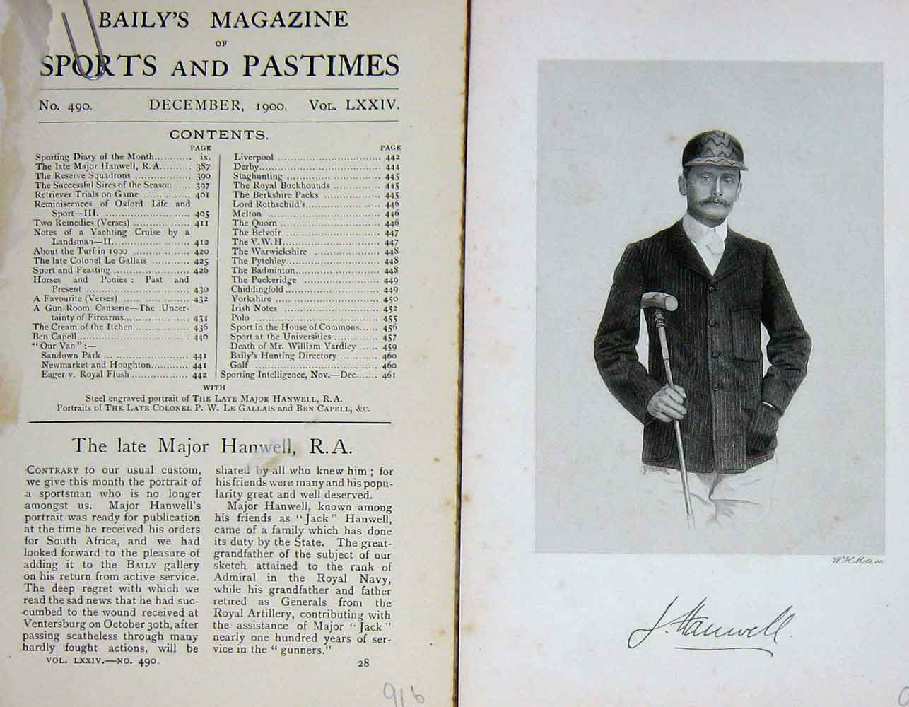 Original Old Antique Print 1900 Portrait Major Jack Hanwell Sportsman Victorian