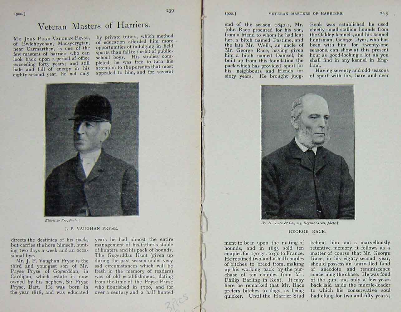 Original Old Antique Print 1900 Portrait John Pugh Vaughan Pryse Hunter 20th
