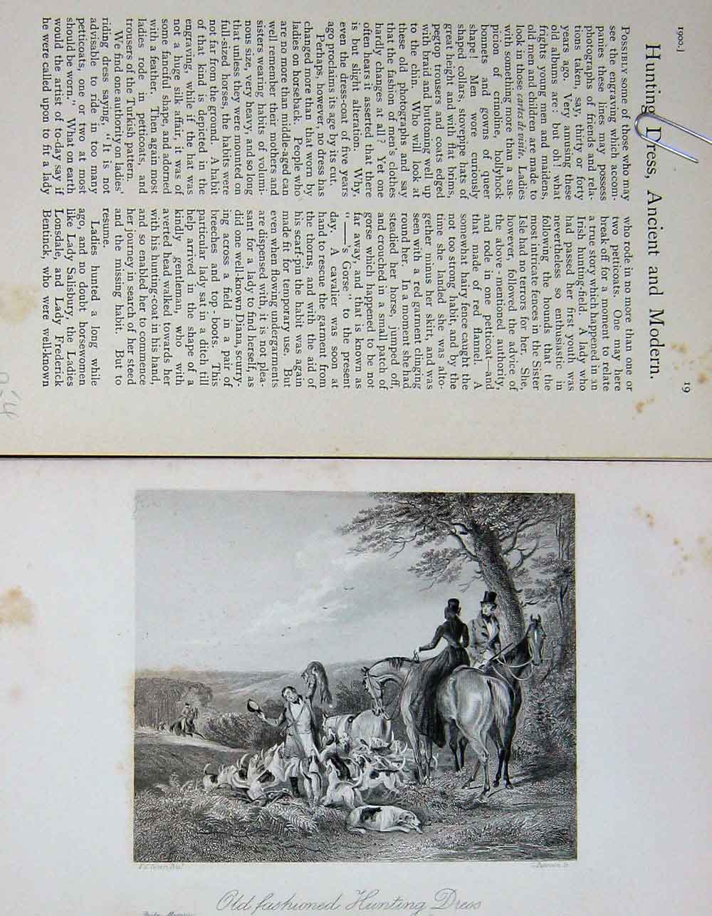 Original Old Antique Print 1900 Fox Hunting Dress Horses Hounds 20th
