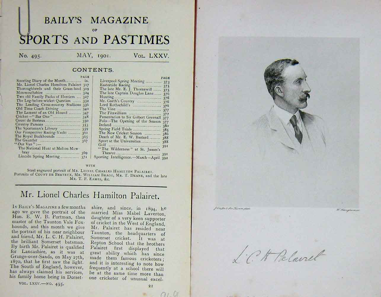 Original Old Antique Print 1901 Portrait Lionel Charles Hamilton Palairet 20th