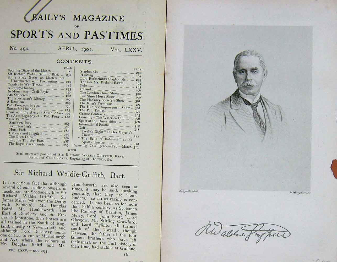 Original Old Antique Print 1901 Portrait Sir Richard Waldie-Griffith Bart 20th