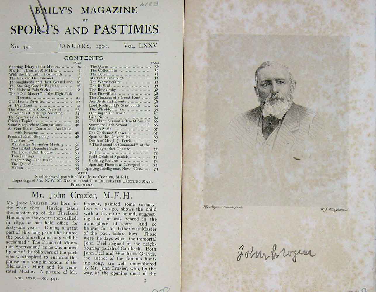 Original Old Antique Print Mr John Crozier M.F.H Sportsman 1901 Portrait 20th