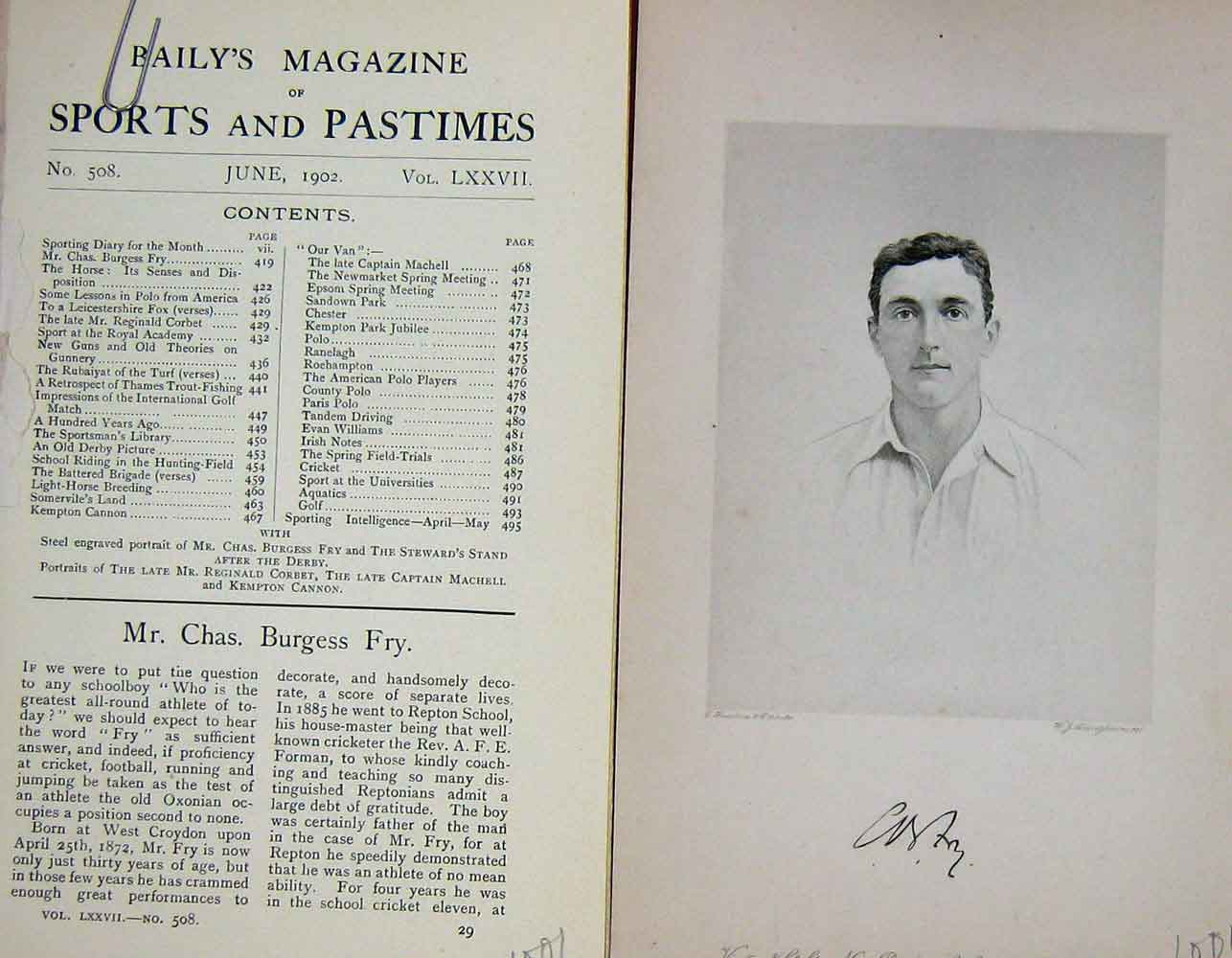 Original Old Antique Print 1902 Portrait Mr Charles Burgess Fry Sportsman 20th