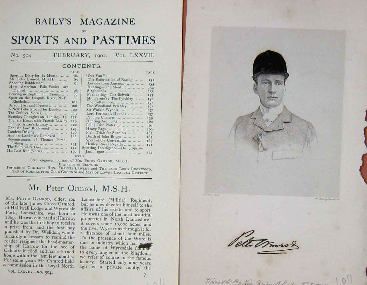 Original Old Antique Print 1902 Portrait Mr Peter Ormond Sportsman 20th