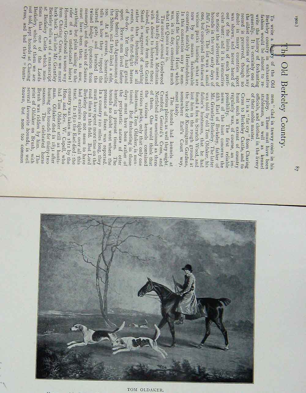 Original Old Antique Print 1902 Portrait Tom aker Huntsman Berkeley 20th
