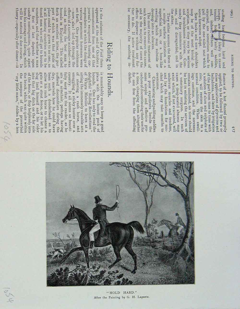 Original Old Antique Print 1903 Fox Hunting Hounds Dogs Horses Sport Country