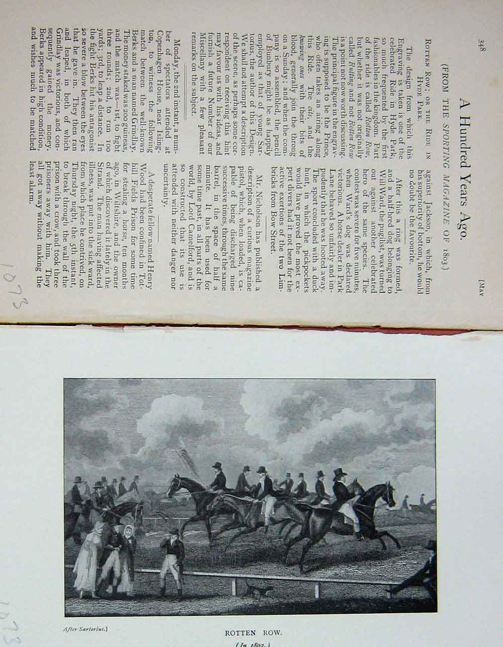 Old Antique Print 1903 Rotten Row Horses Hunting Sport Baily'S Magazine 20th