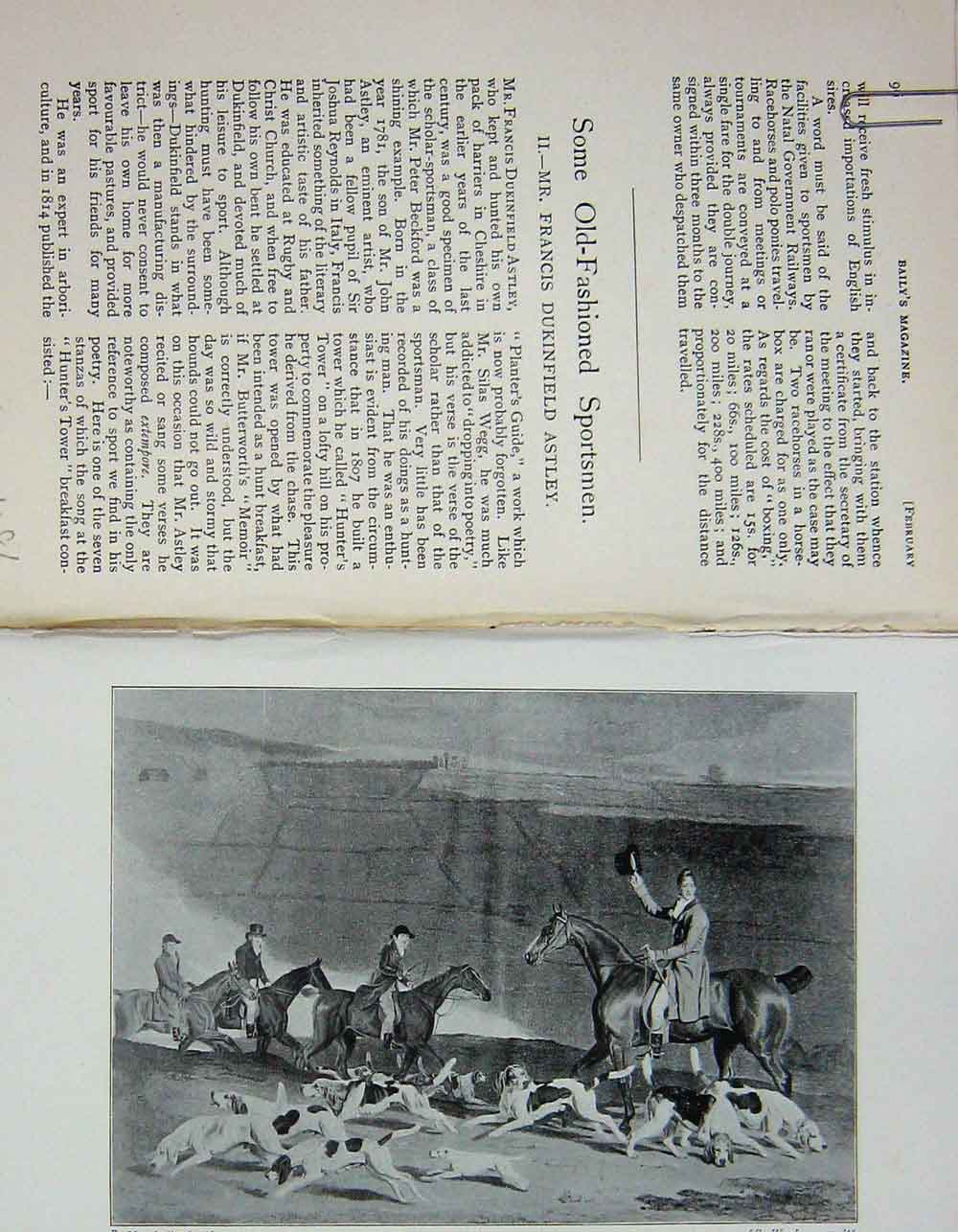 Old Antique Print 1903 Francis Dunkinfield Astley Harriers Hounds Sport 20th