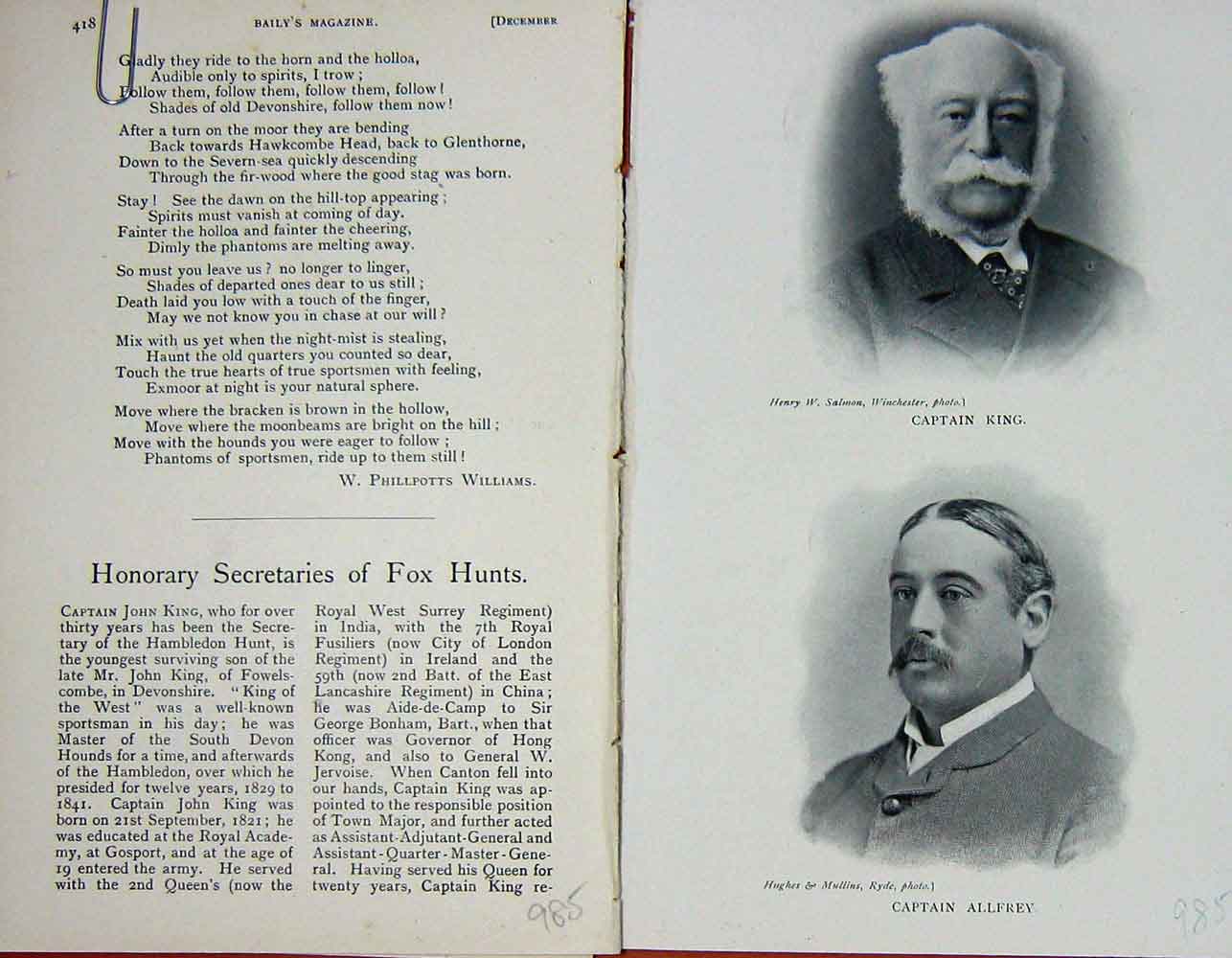 Original Old Antique Print 1901 Portrait Captain King Allfrey Sportsmen 20th