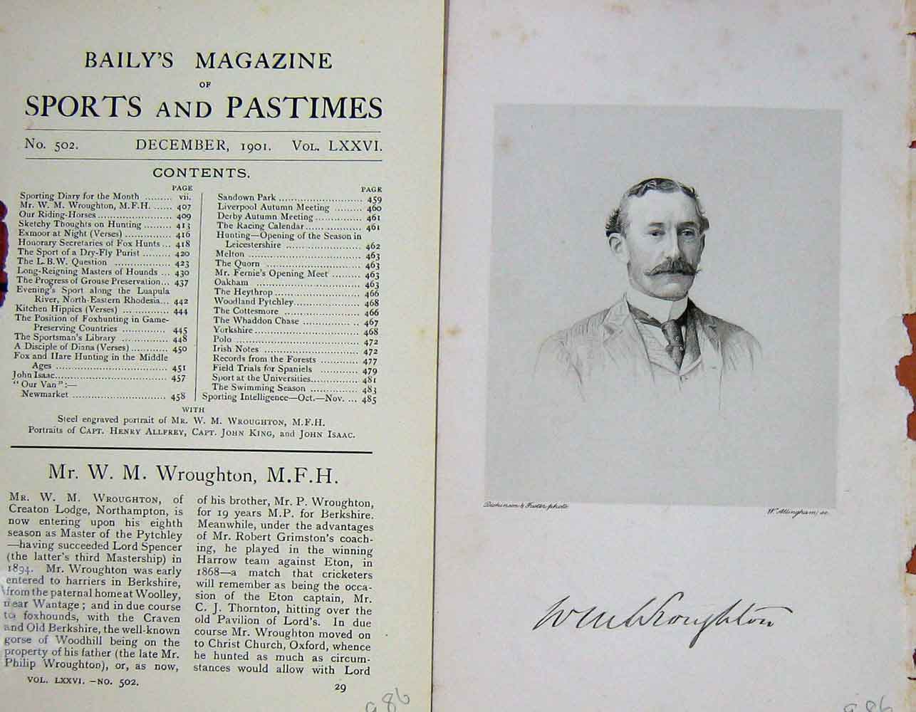 Original Old Antique Print 1901 Portrait Mr W.M Wroughton Sportsman Victorian
