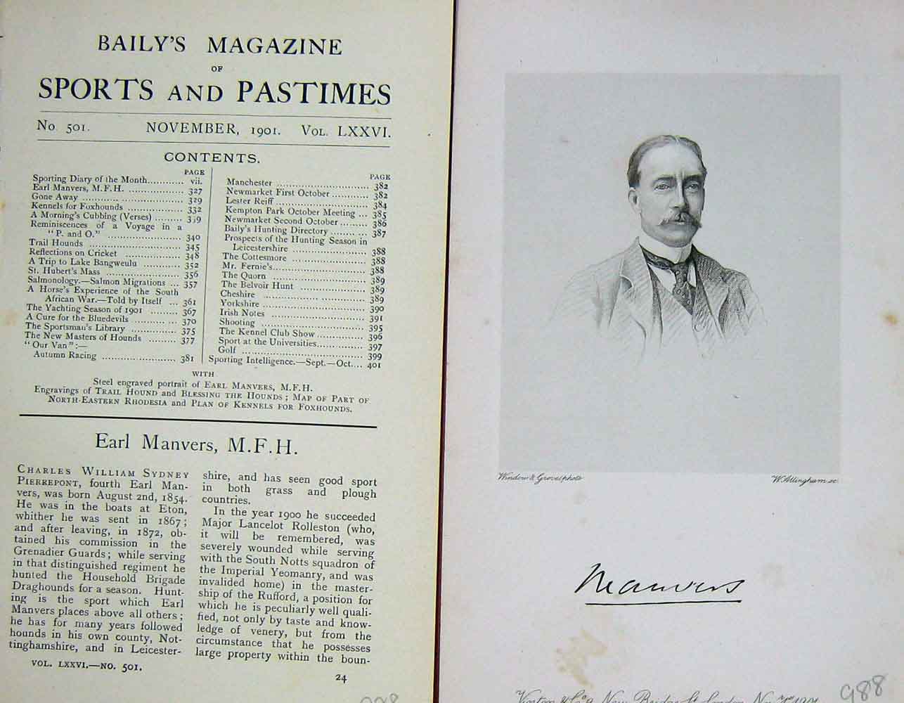 Original Old Antique Print 1901 Portrait Earl Manvers Charles Pierrepont 20th