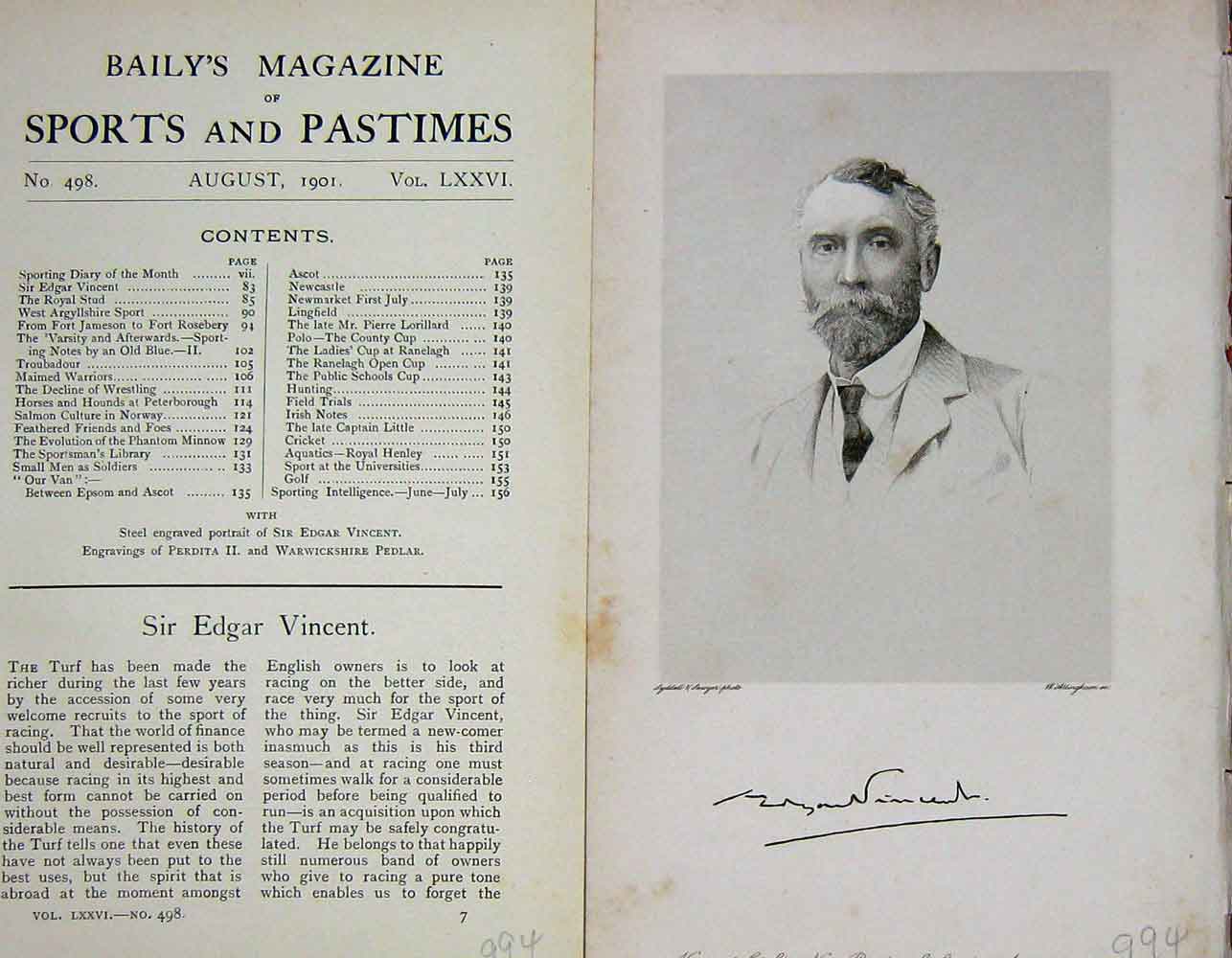 Original Old Antique Print 1901 Portrait Sir Edgar Vincent Sportsman Victorian