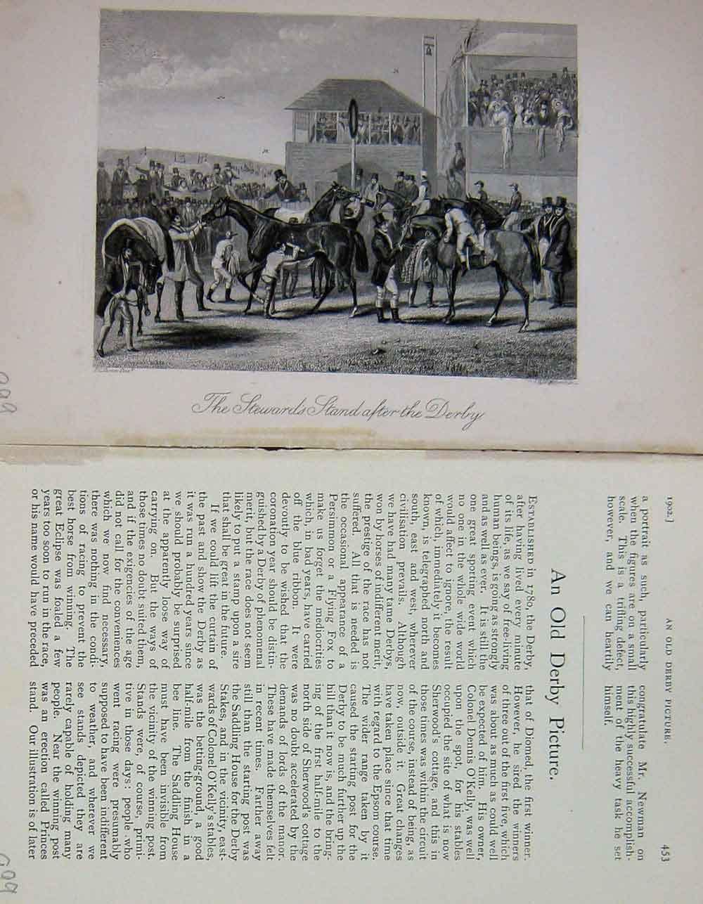 Original Old Antique Print 1902 Scene Stewards Stand Derby Horse Racing Sport