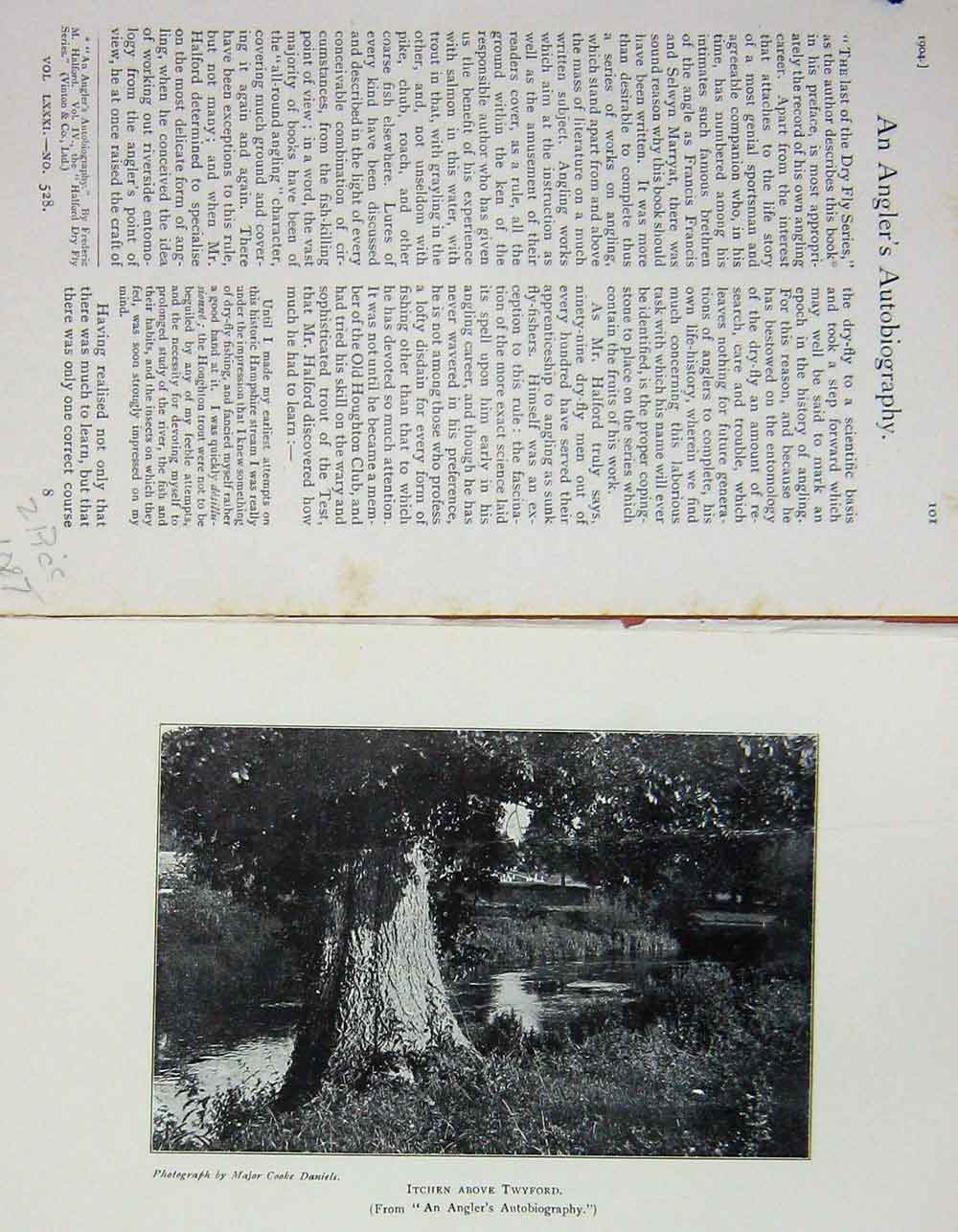 Old Antique Print 1904 Photograph Itchen River Fishing Twyford Angling 20th