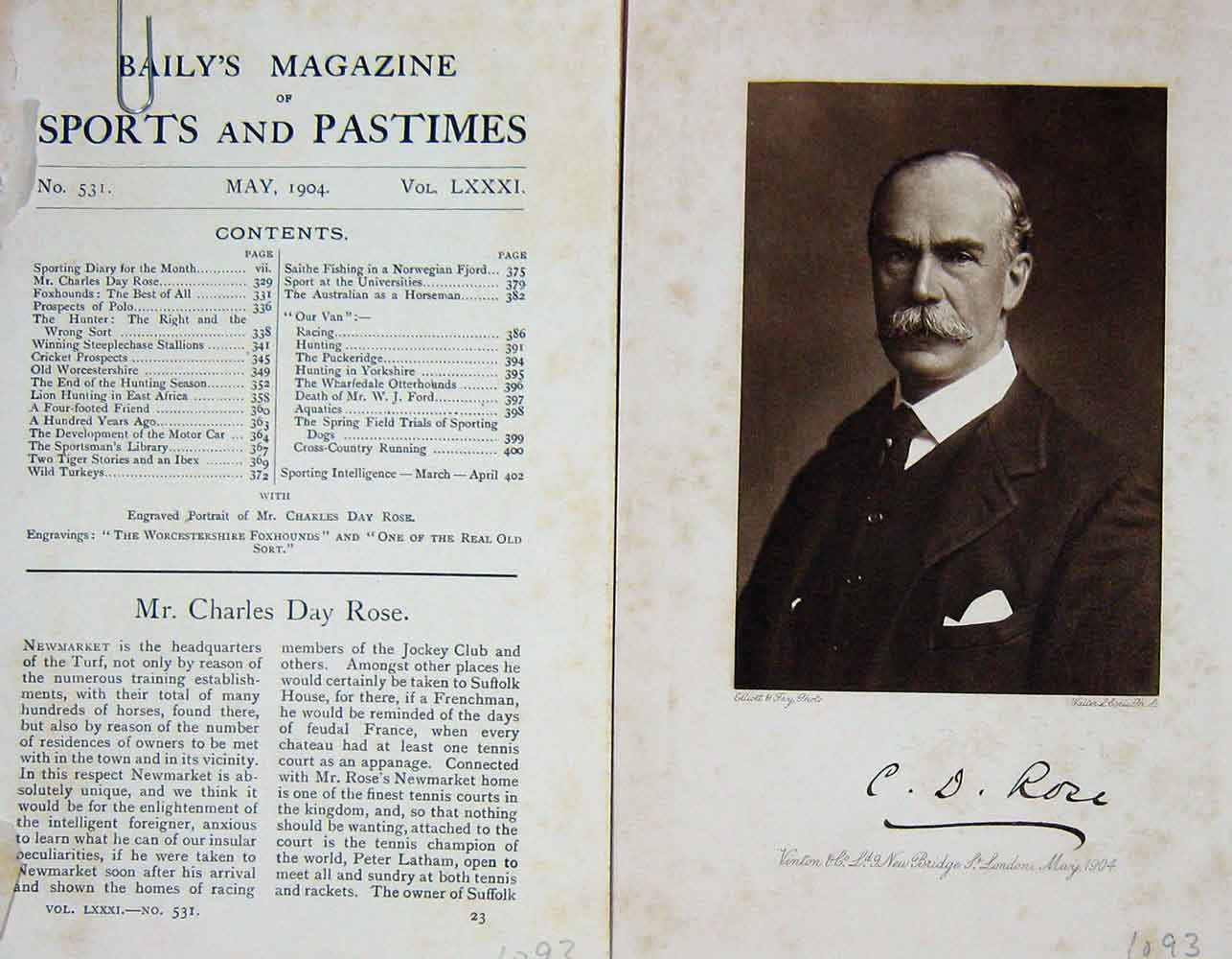 Original Old Antique Print Mr Charles Day Rose Jockey Man 1904 Portrait 20th
