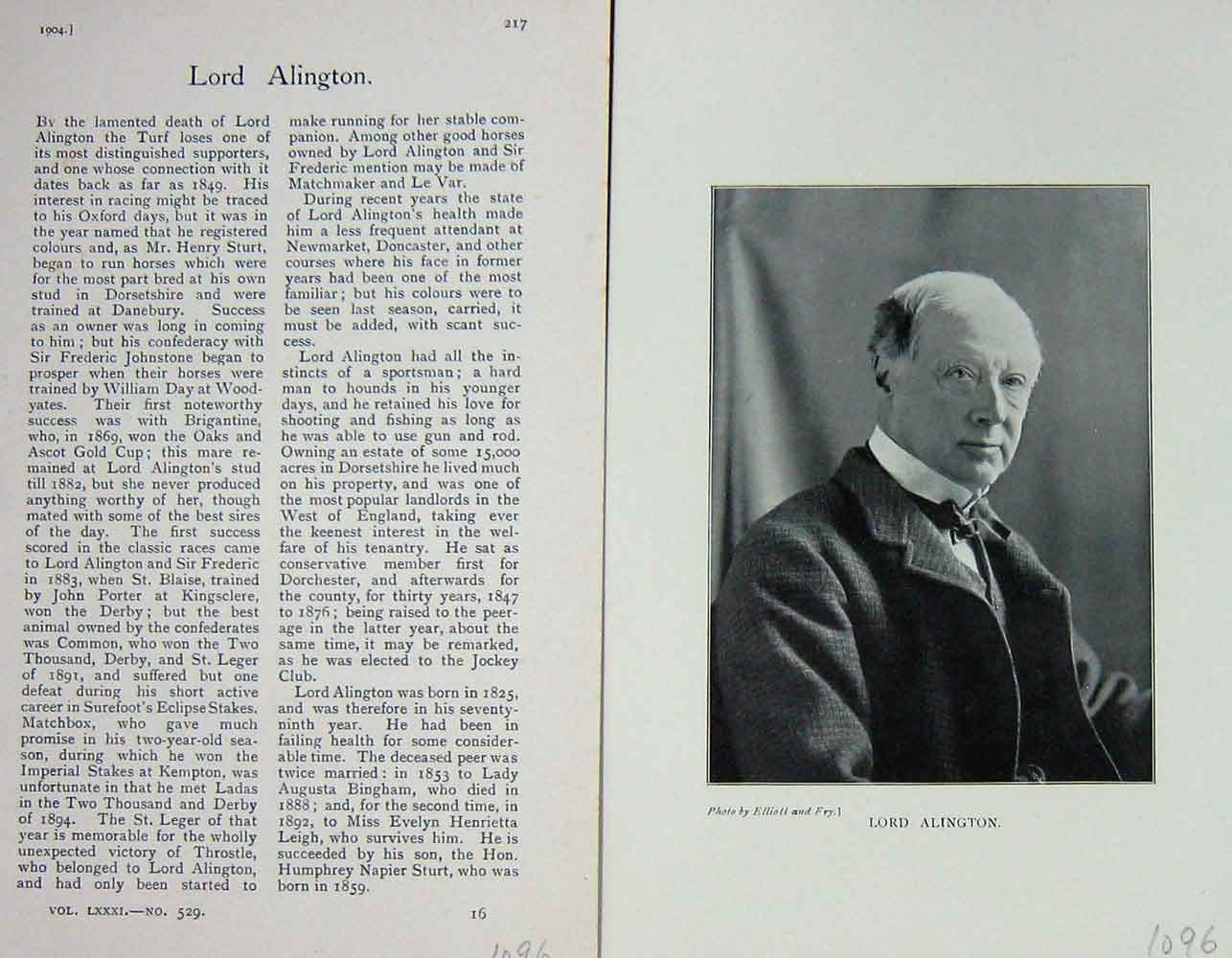 Original Old Antique Print 1904 Portrait Lord Alington Photograph 20th Century