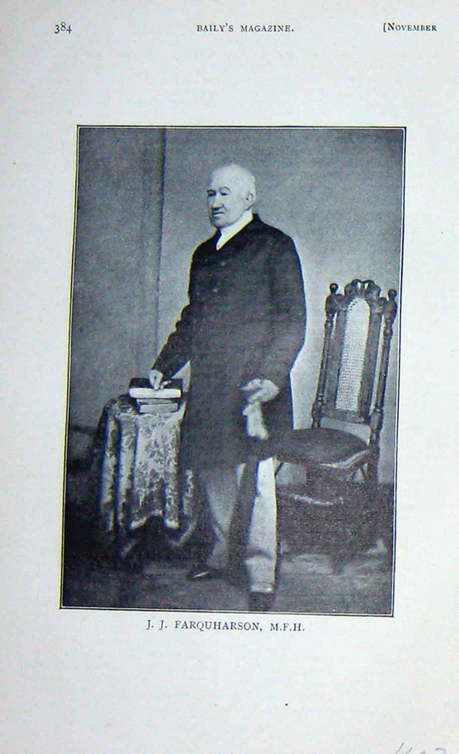 Original Old Antique Print 1904 Portrait J.J Farquharson M.F.H Man Baily'S