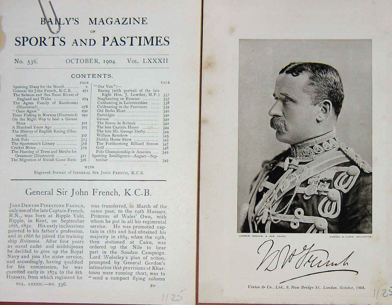 Original Old Antique Print 1904 Portrait General Sir John Denton French 20th