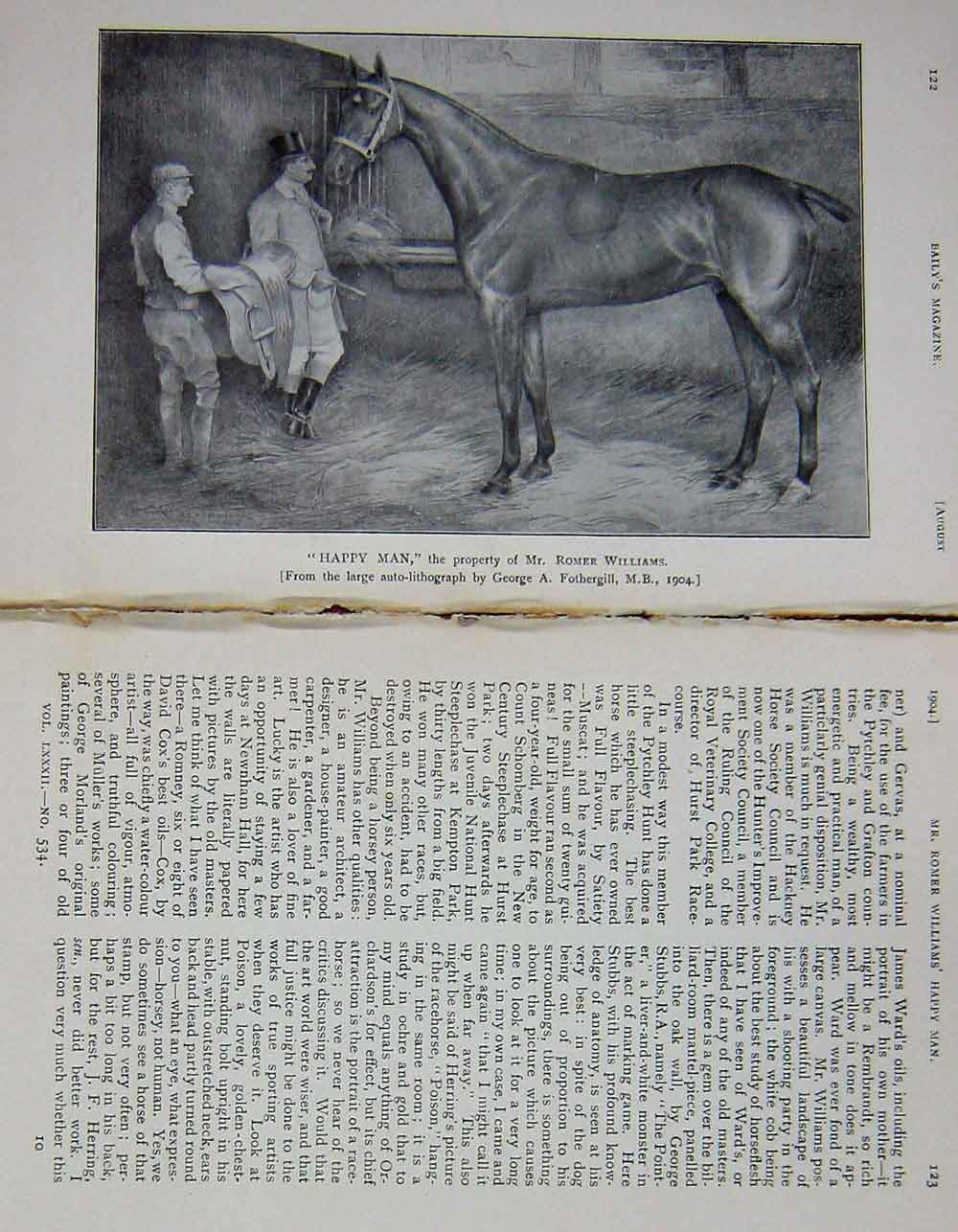 Old Antique Print 1904 Horse Happy Man Mr Romer Williams Sport Baily'S 20th