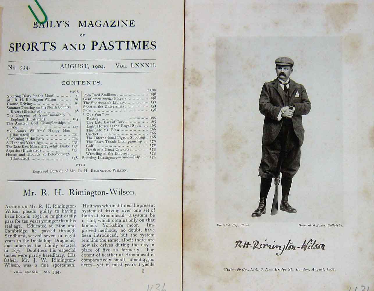 Original Old Antique Print 1904 Portrait Mr R.H Rimington-Wilson Hunting 20th