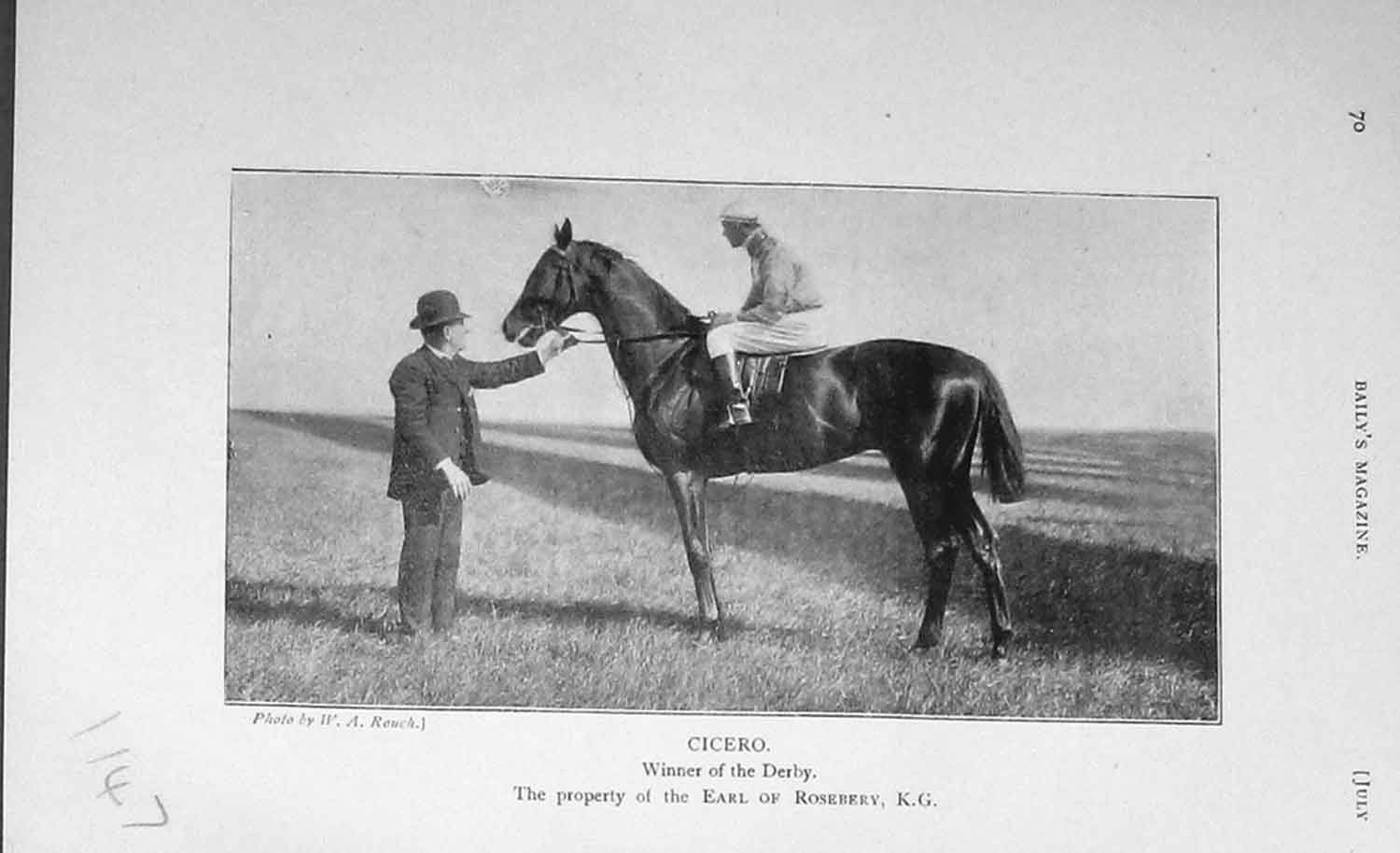 Original Old Antique Print 1905 Portrait Cicero Horse Racing Derby Earl 20th