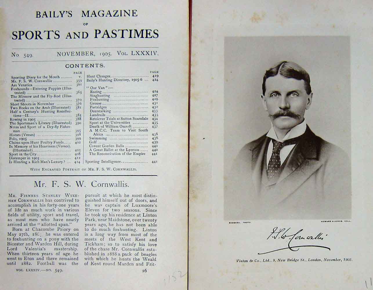 Original Old Antique Print 1905 Portrait Mr Fiennes Stanley Cornwallis 20th