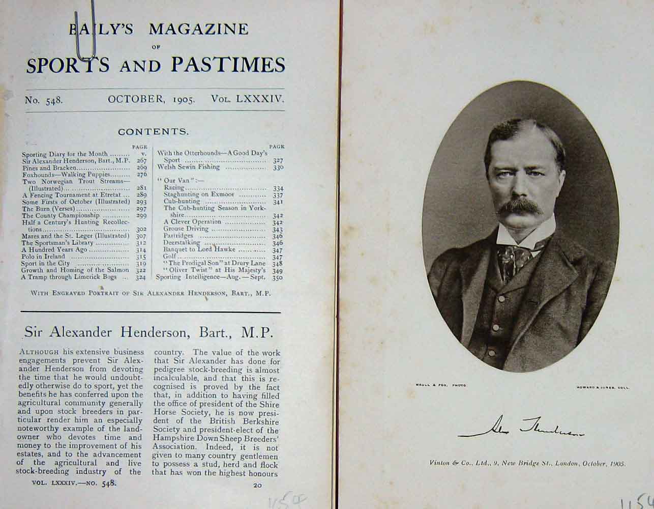 Original Old Antique Print 1905 Portrait Sir Alexander Henderson Bart 20th