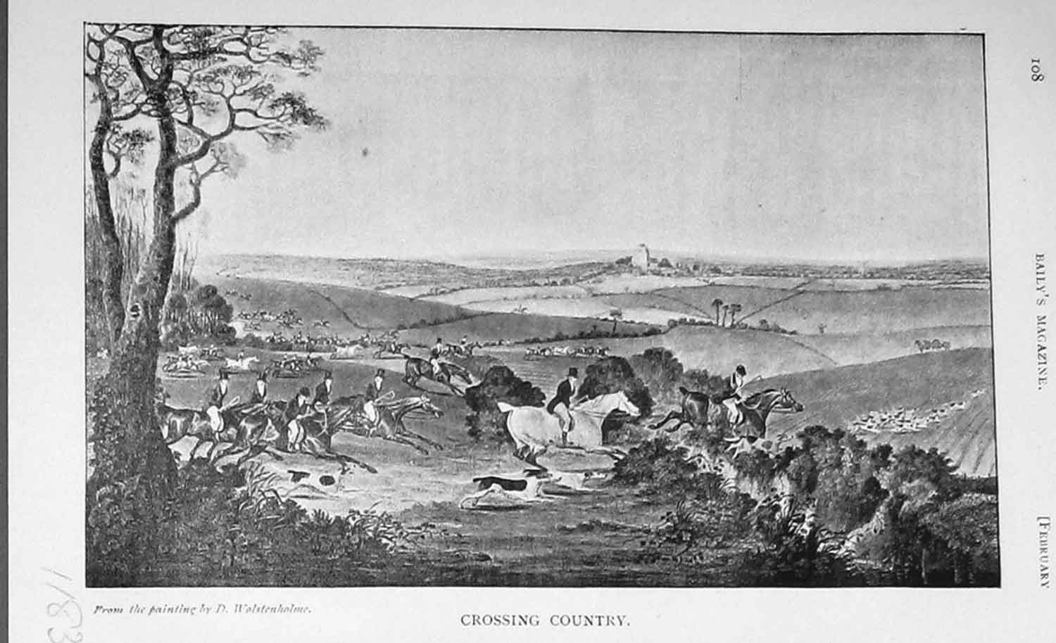 Original Old Antique Print 1905 Horses Cross Country Jumping Sport 20th